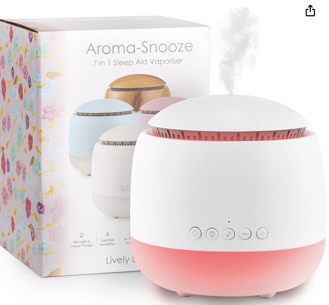 Aroma-Snooze Aromatherapy Oil Diffuser Vaporizer - Sleep Aid Cool Mist Air Humidifier & White Noise Machine | 7-in-1 Functionality, Purified Mist with 5 Soothing Sounds, LED Colours - Amazon